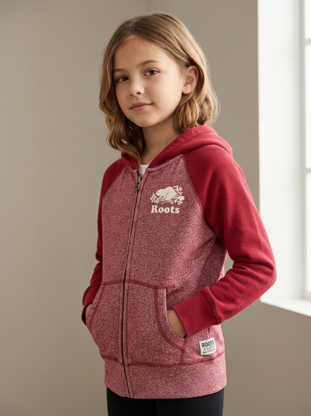 Roots Kids Red Raglan Zip Hoodie
